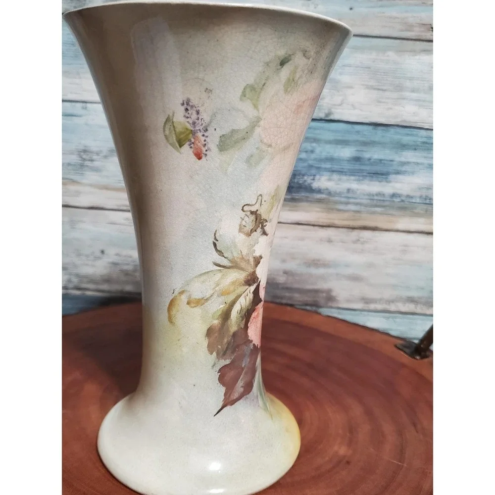 Vintage 1920s‎ O K Lewis Hand Painted Floral Ceramic Vase Art Nouveau Style